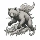 bear scratch with nine tailed fox tattoo design idea