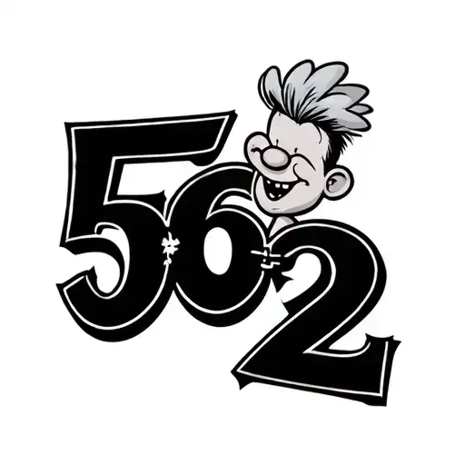 Tattoo design featuring the numbers '562' in bold, playful lettering inspired by the Rugrats 1900 tattoo style. tattoo design idea