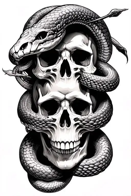 Christian skulls and snakes wrapped tattoo design idea