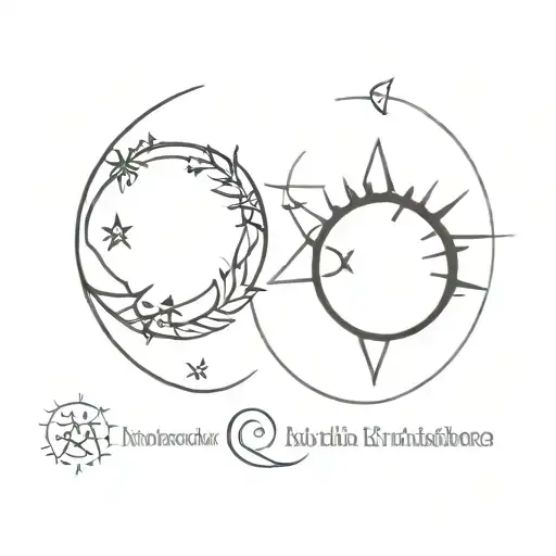sibling tattoo with 4 letter A, a sun, a moon, a star , an earth tattoo design idea