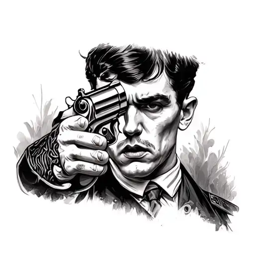 Thomas Shelby with gun in the mouth tattoo design idea