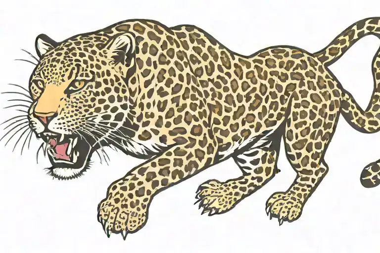a leopard leaping while running tattoo design idea