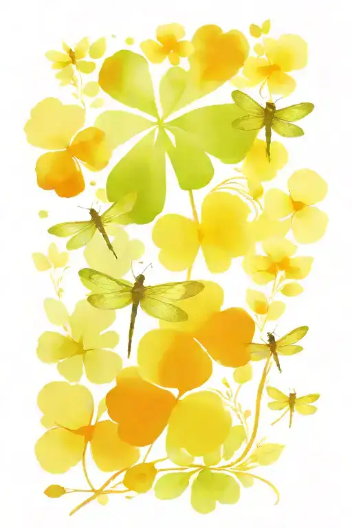 4 leaf clover with dragonflies pain hatred grief tattoo design idea