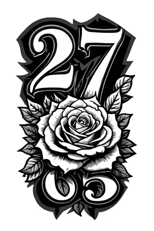 the Numbers 27 06 25 in a dark design combining, with a rose, the Numbers should be good visable tattoo design idea
