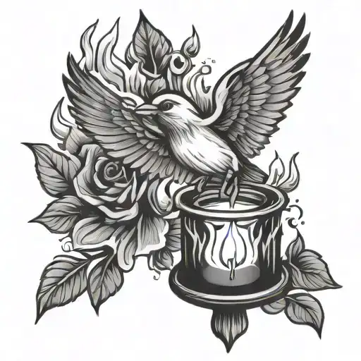 bird flying candle burning tattoo design idea