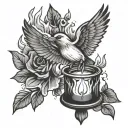 bird flying candle burning tattoo design idea