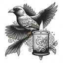 bird flying candle burning tattoo design idea