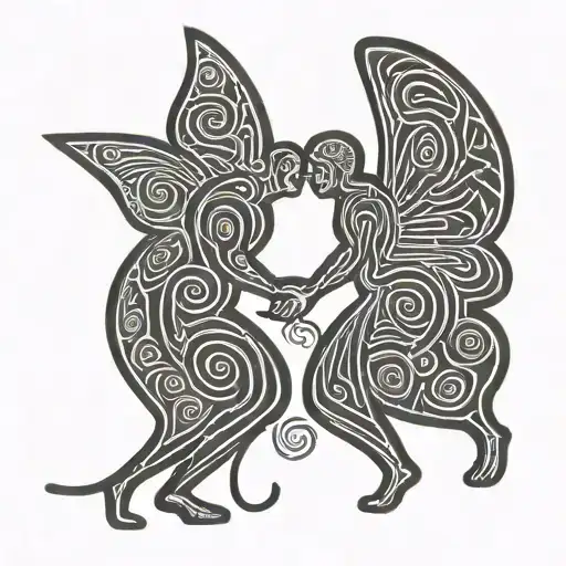 two gay man with butterfly wings symbol of love out make it keith haring style, sexual, lovers tattoo design idea