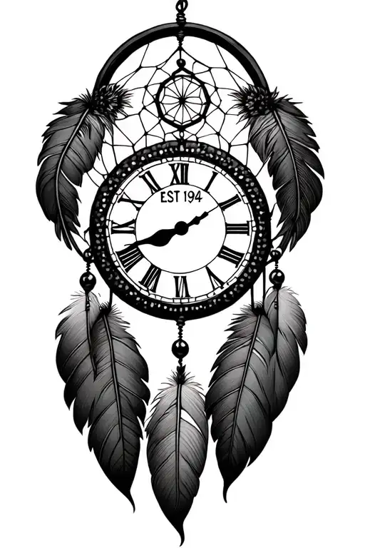 dreamcatcher with clock with EST 1984 tattoo design idea