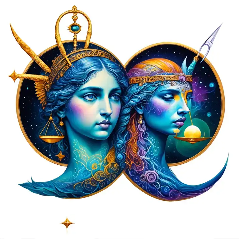 Libra And Sagittarius Combined tattoo design idea