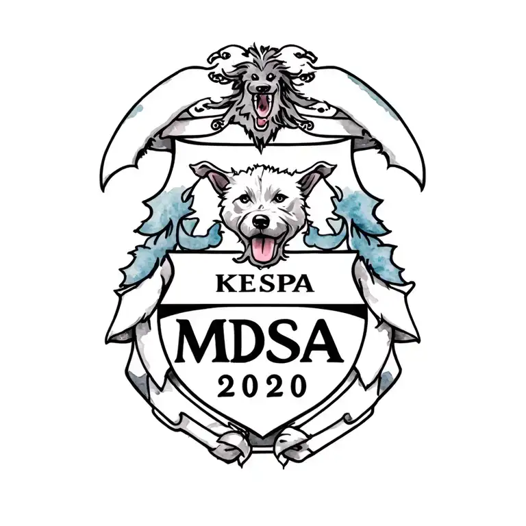 Family crest incorporating a dog/beast and the family name MDSA and year 2020 tattoo design idea