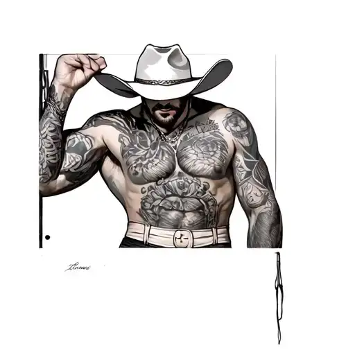 Gay cowboy wearing jockstrap tattoo design idea