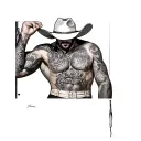 Gay cowboy wearing jockstrap tattoo design idea