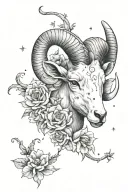 aries zodiac symbol with honeysuckle blooms,flames ,and constellation pattern tattoo design idea
