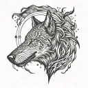 A storm cloud morphing into a wolf's head, with lightning bolts forming Norse runes around it tattoo design idea
