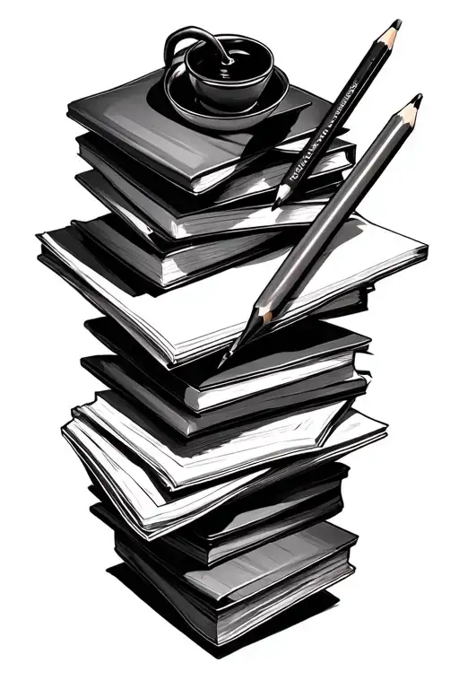 office supplies like desk, pencil, paper, files tattoo design idea