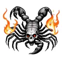 scorpion with skull as a head with flames coming from its eyes tattoo design idea