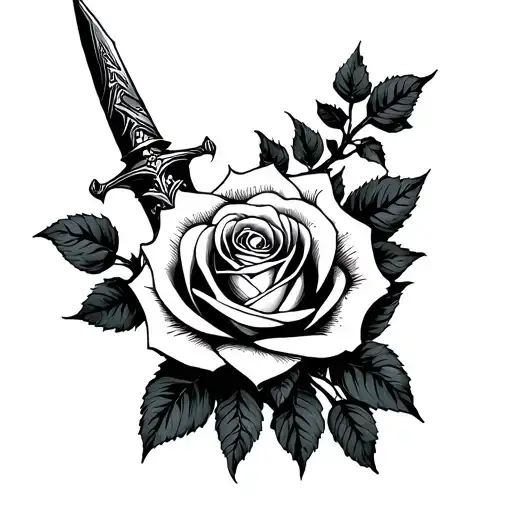 dagger and rose tattoo design idea