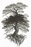 oak tree with roots tattoo design idea
