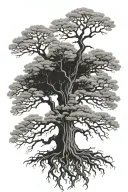 oak tree with roots tattoo design idea