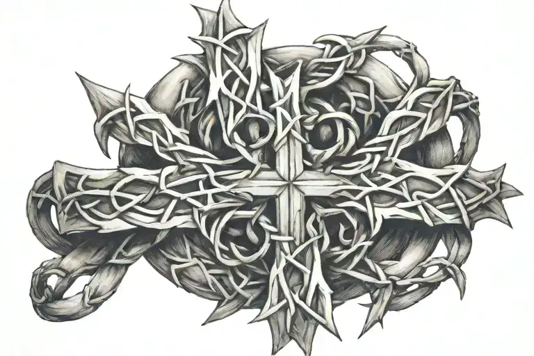 crown of thorns wrapped around wrist with cross incorporated tattoo design idea