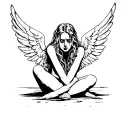 fallen angel sitting crying tattoo design idea
