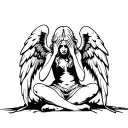 fallen angel sitting crying tattoo design idea
