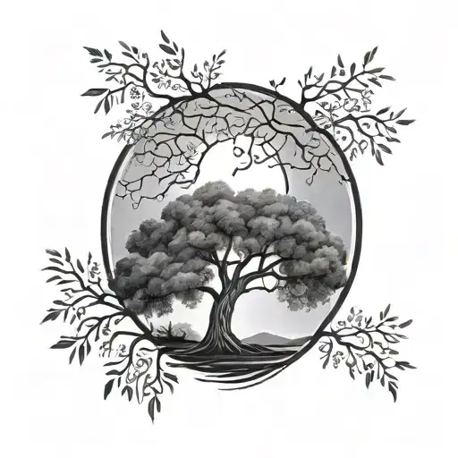Willow tree sun and moon tattoo design idea