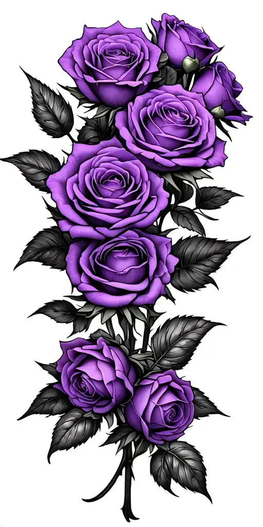 generate a tattoo with thirty purple roses in a bouquet no stems tattoo design idea