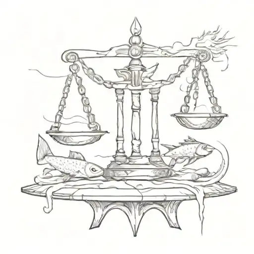 A sketch of a justice scale balanced on top of a fish tattoo design idea