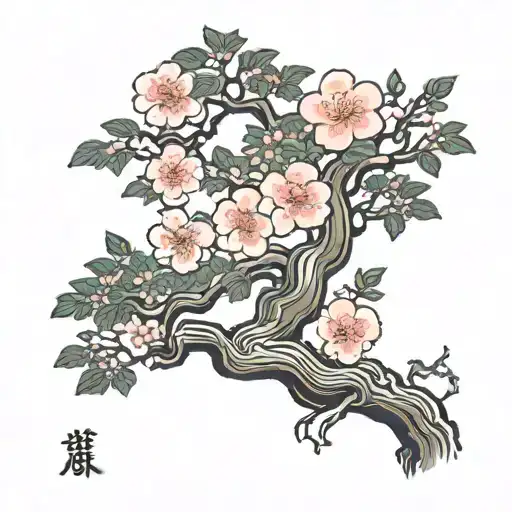 japanese cherry blossom tree with the kanji of honnesty and love  tattoo design idea