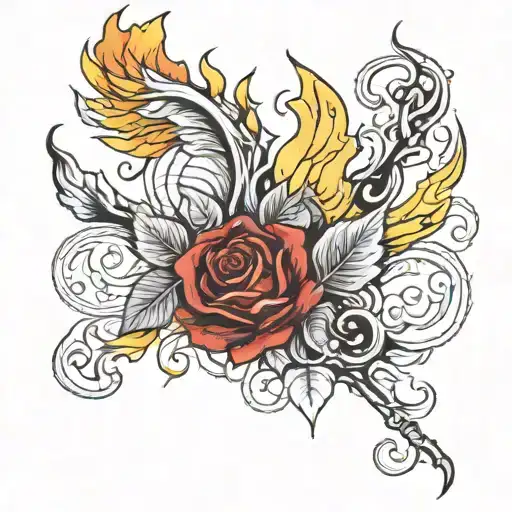 black rose on fire, Memento mori memento vivere written tattoo design idea