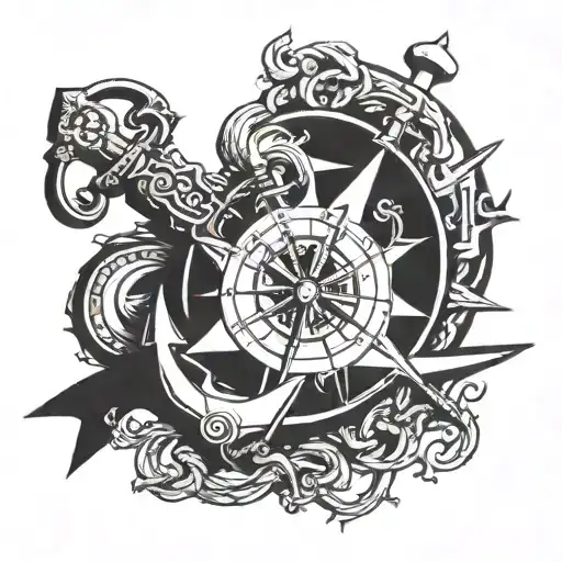 compass and anchor  tattoo design idea