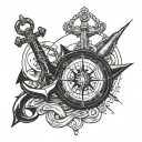 compass and anchor  tattoo design idea