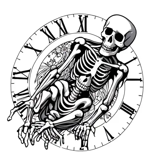 time running skeleton tattoo design idea
