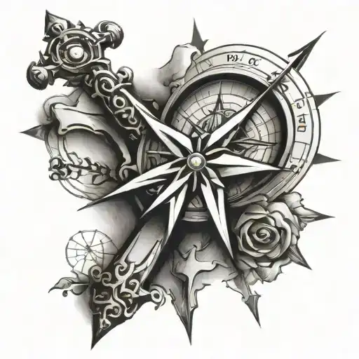 Cross Compass tattoo design idea