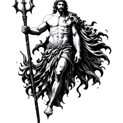 Poseidon holding a trident tattoo design idea