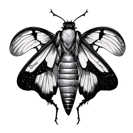 moth with the names Damon and Lincoln inside the wings tattoo design idea