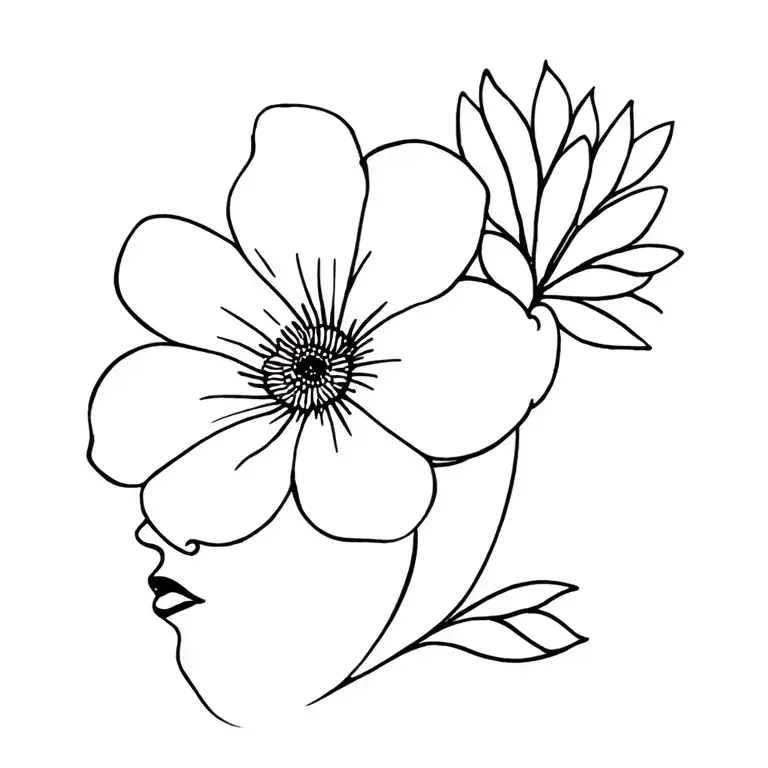asymmetrical flower with face outline tattoo tattoo design idea