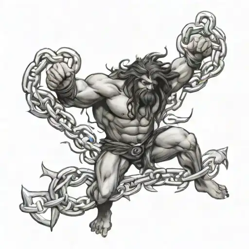 Samson breaking free from chains tattoo design idea