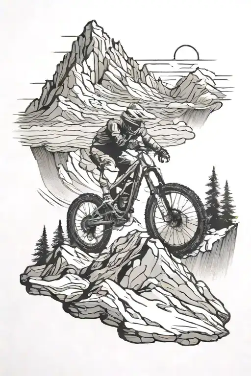 Mountain and mtb tattoo design idea