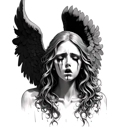 faceless angel crying tattoo design idea