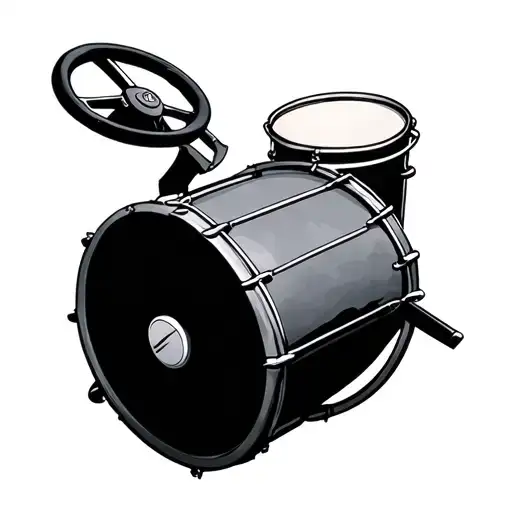 Drum with car steering wheel tattoo design idea