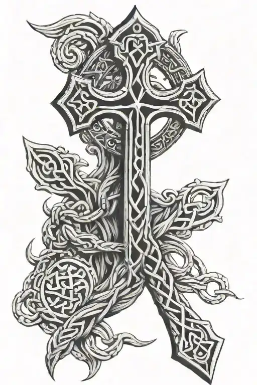Thor's hammer Celtic cross tattoo tattoo design idea