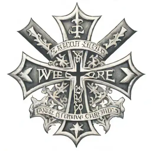 a iron cross made out of words that say "We must secure the existence of our people and a future for white children" tattoo design idea