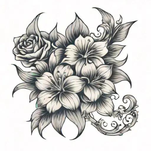 number 3 flowers tattoo design idea