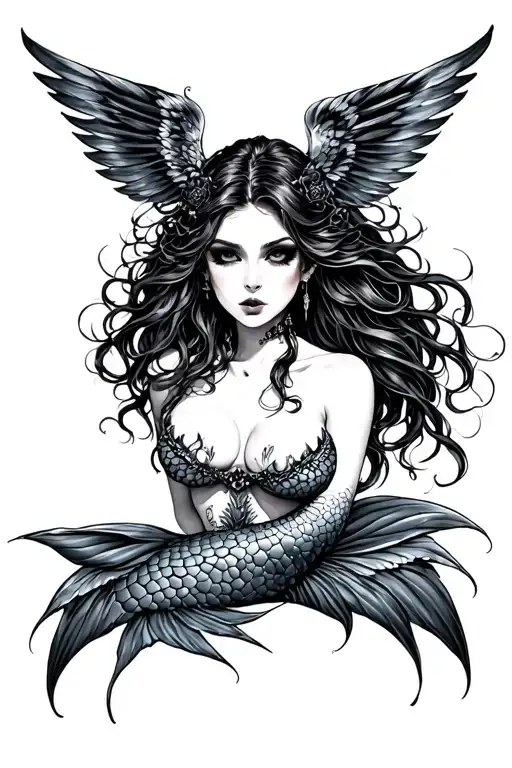 sexy mermaid goth tattoo design idea