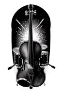 Create a unique tattoo design combining a violin and drum set in a symmetrical pattern, with intricate dotwork details tattoo design idea