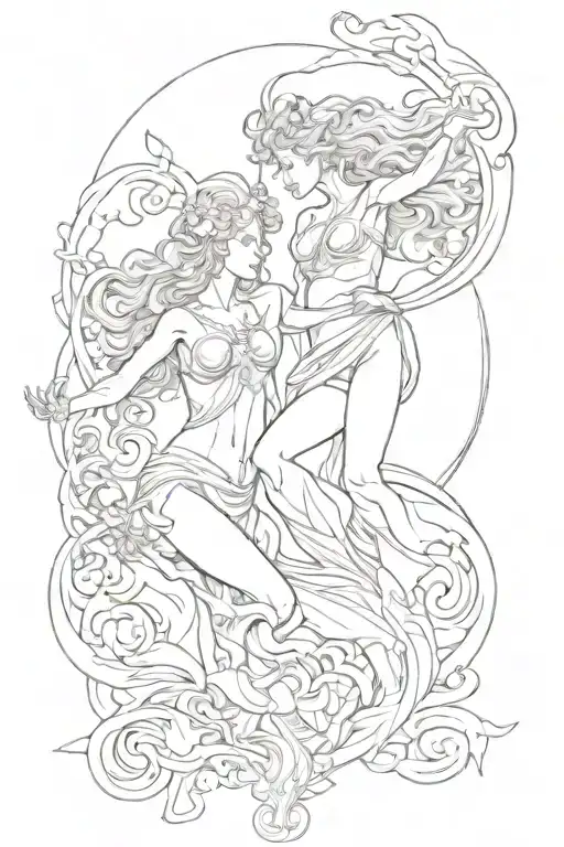 create a tattoo  idea for Gemini  with Greek mythology  good vs evil tattoo design idea