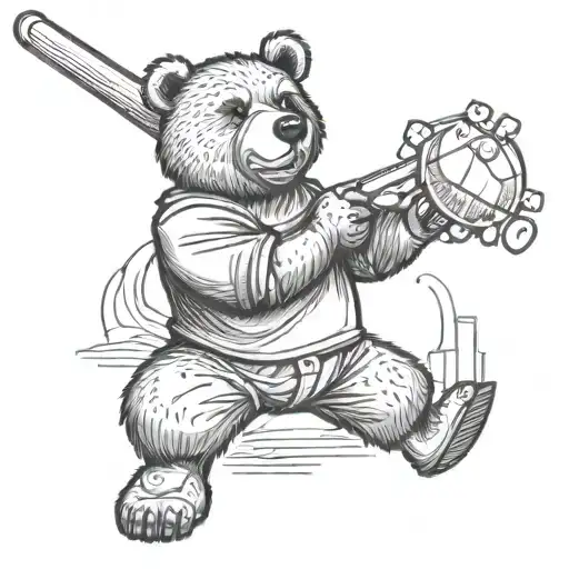 cool bear holding a pool cue stick wearing a # 44 jersey tattoo design idea